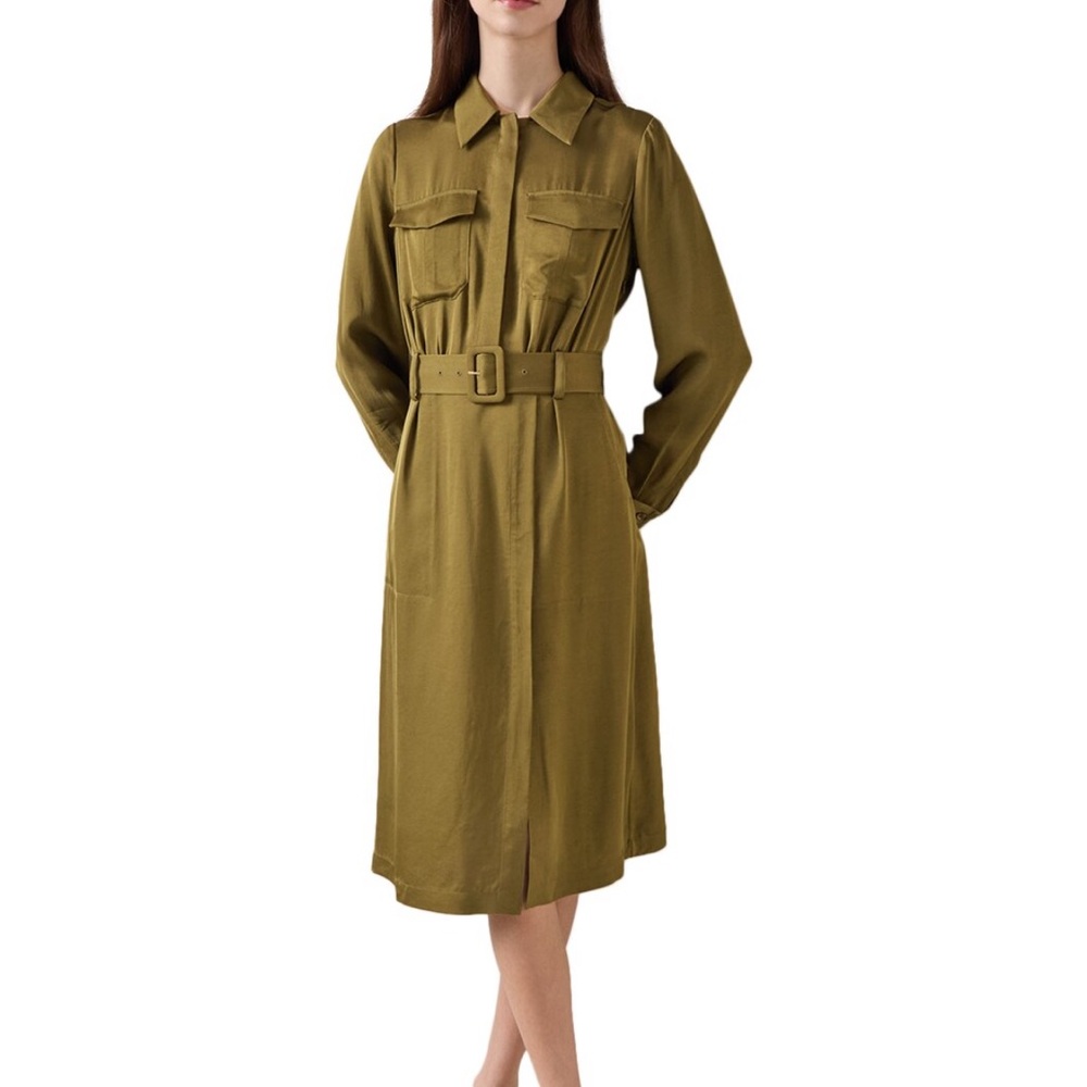 LK Bennett Newton Olive Utility Crepe Dress